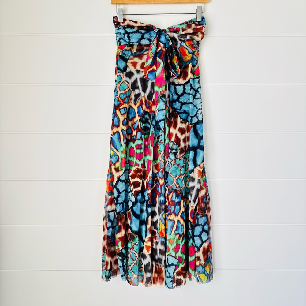 Elana Kattan Long Strapless Flared Empire Mesh Print Dress Size Small